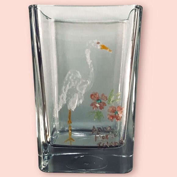 Vase Handpainted Tropical Bird Glass Decor by Coastal Eclectics - Picture 2 of 3